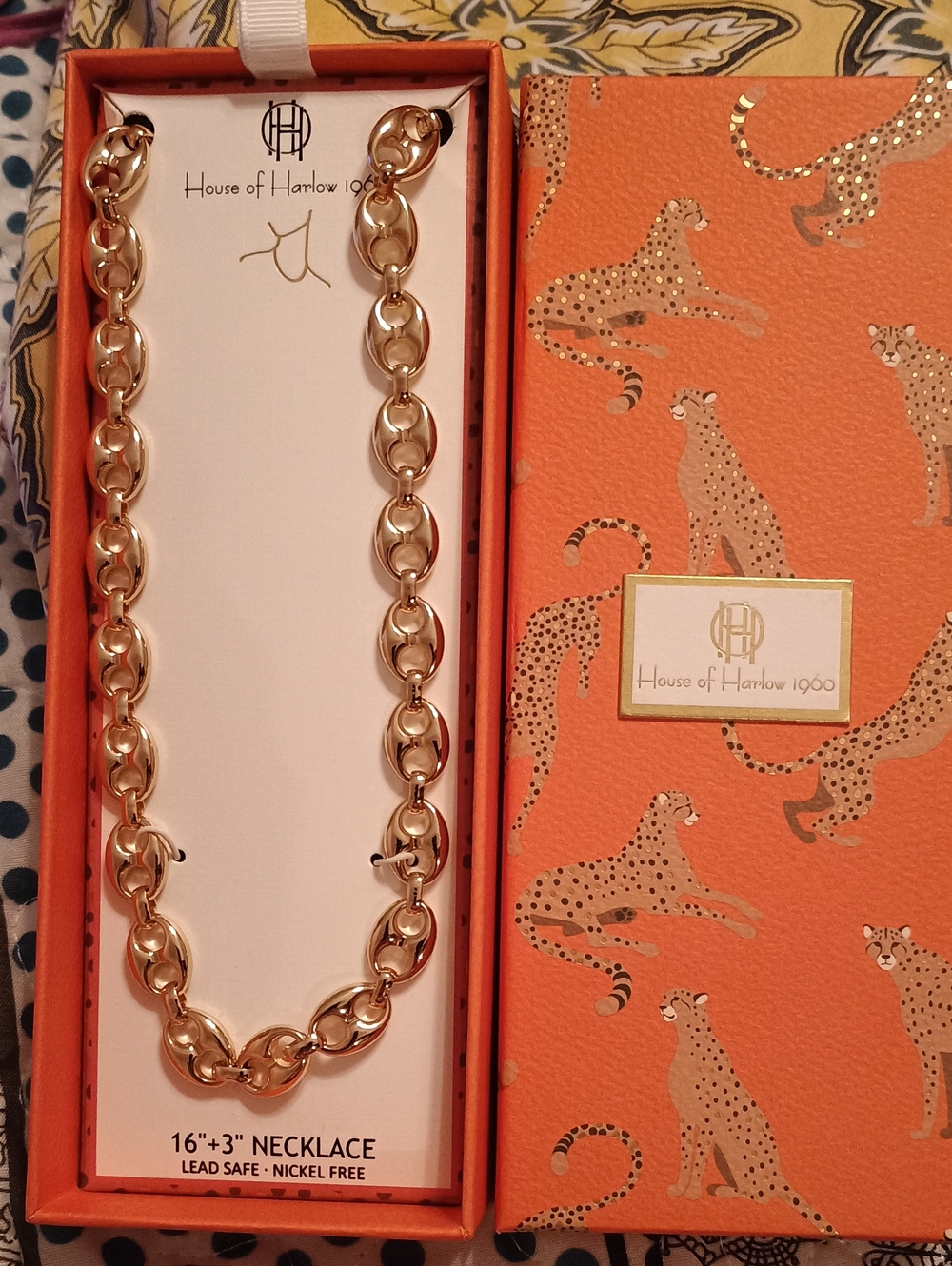 NWT House of Harlow 1960 Gold Chunky Mariner Puff Chain Necklace. 16"+3"